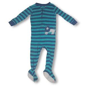 Carter’s Baby Boy Onesie Blue Striped Lion Footed Sleeper Pajamas size 12 Months